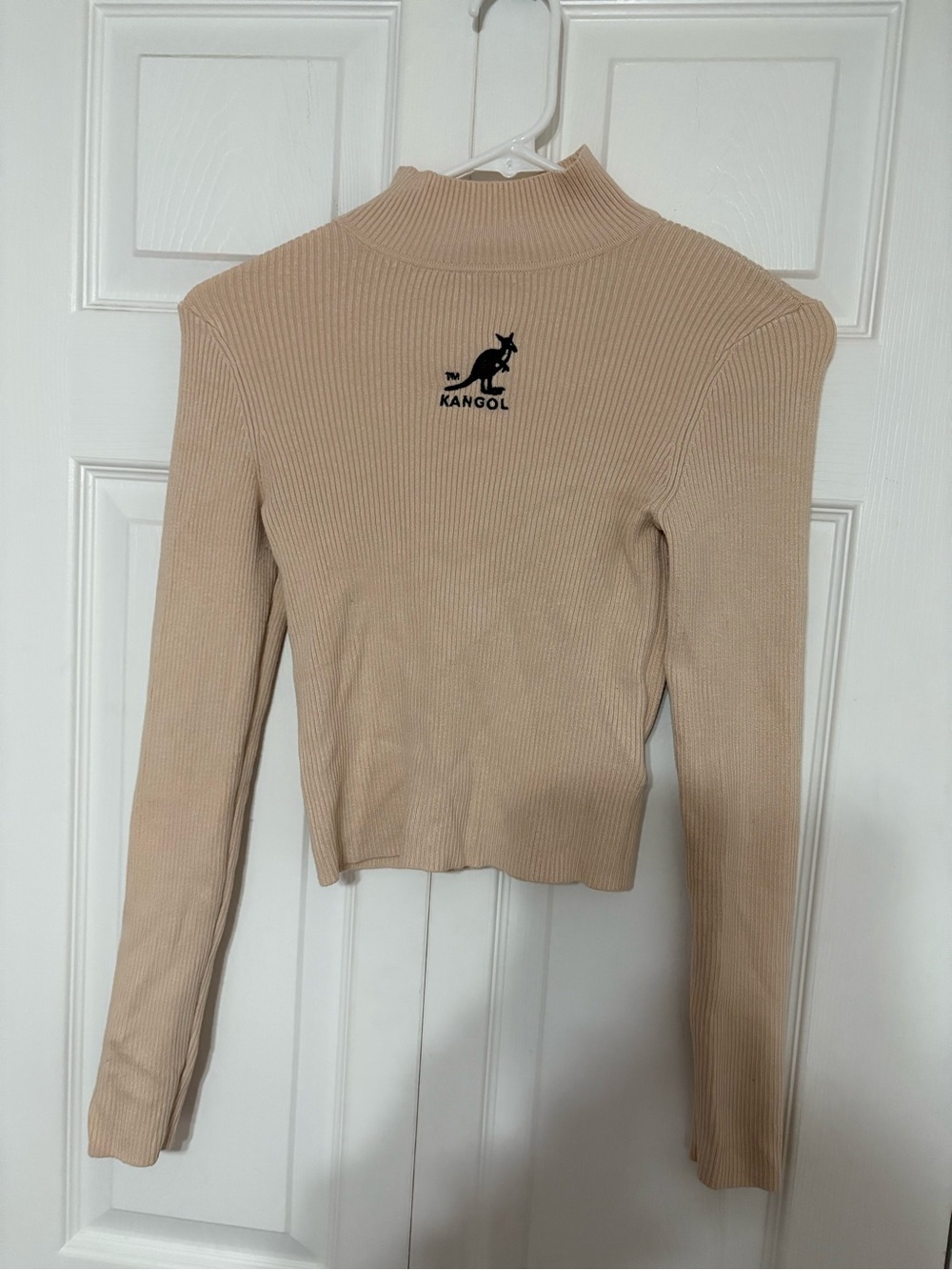Kangol Beige Ribbed Mock Neck Long Sleeve Tee